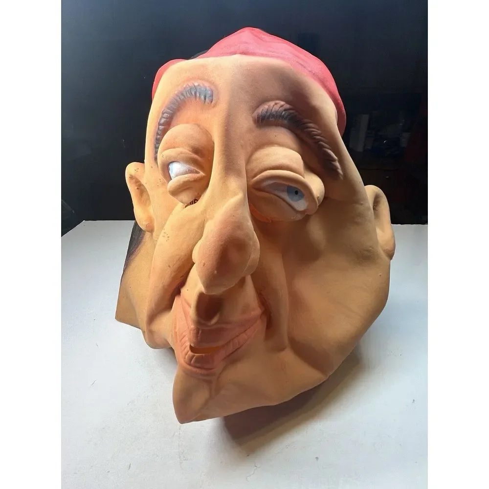 VTG Topstone‎ Ugly Fat Man Bug Eyes Bulging Scary Red Hat Halloween Rubber Mask